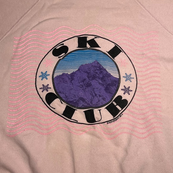 Vtg 1986 Hanes Ski Club Screen Print Pink Sweatshirt | Size XL | Made in USA - Picture 2 of 13